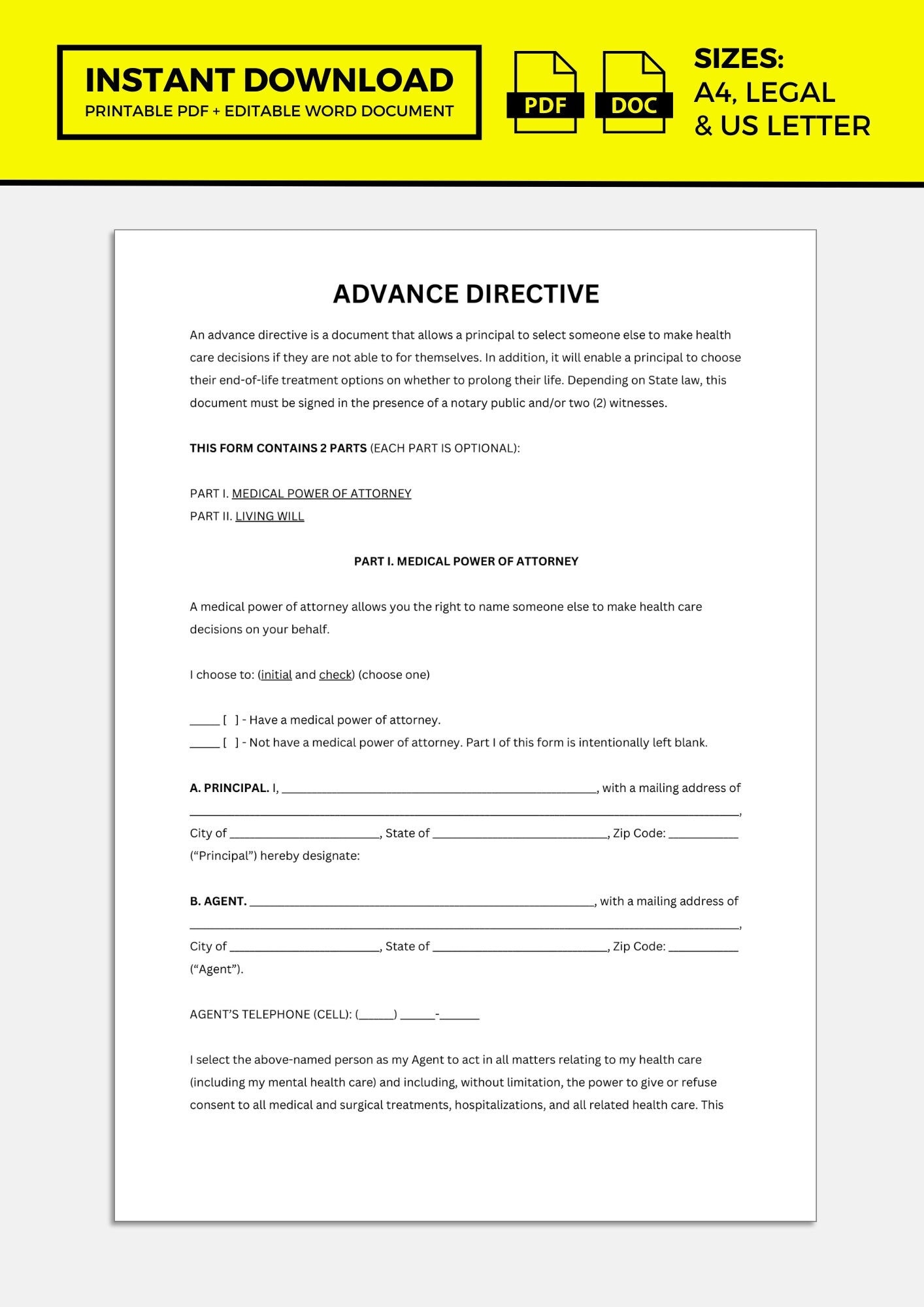 Advance Directive Advance Directive Template