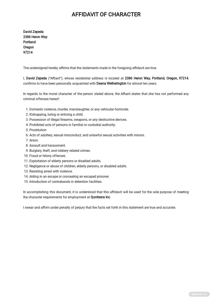 Affidavit Of Character Template In Word Google Docs Download Template 