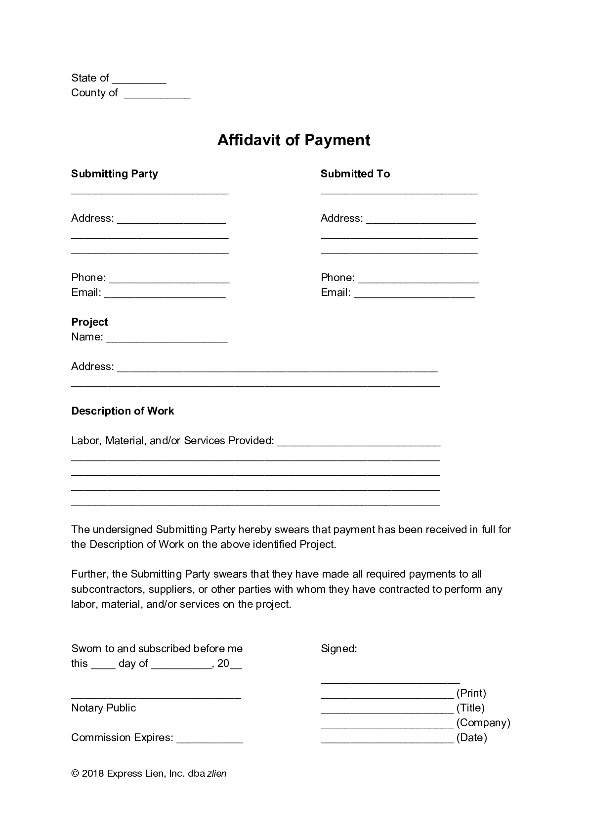 Free Printable Blank Affidavit Form