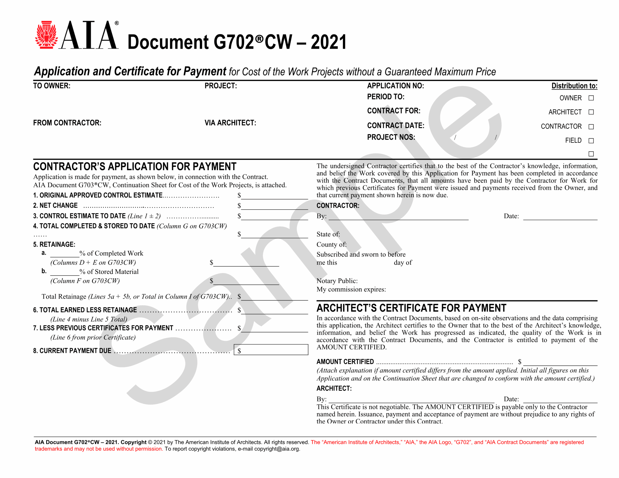 AIA G702 CW Application And Certificate For Payment GMP Industry 