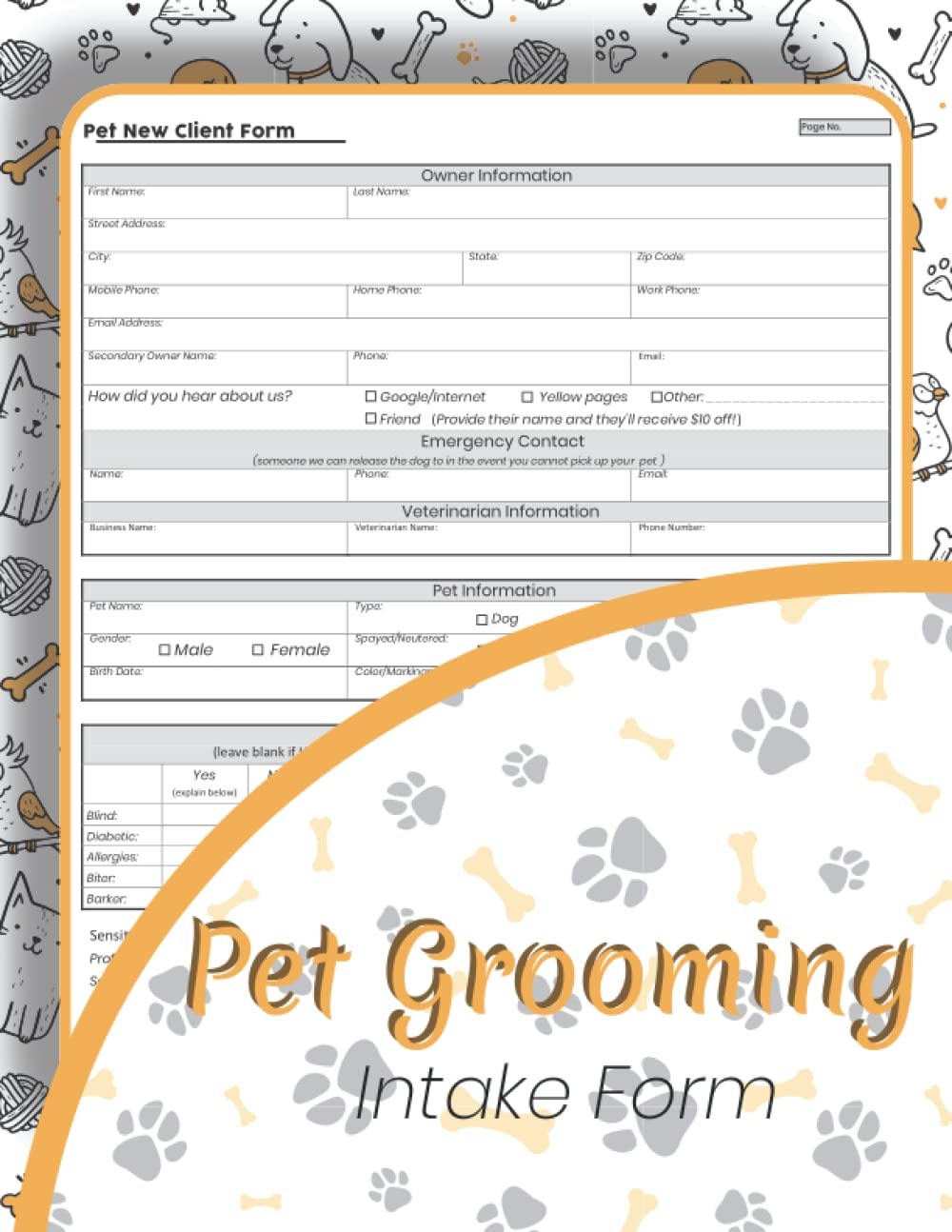 Amazon Pet Grooming Intake Form Book For Pet Grooming Dog Grooming Registration Template New Client Intake 8 5 X 11 109 Pages 
