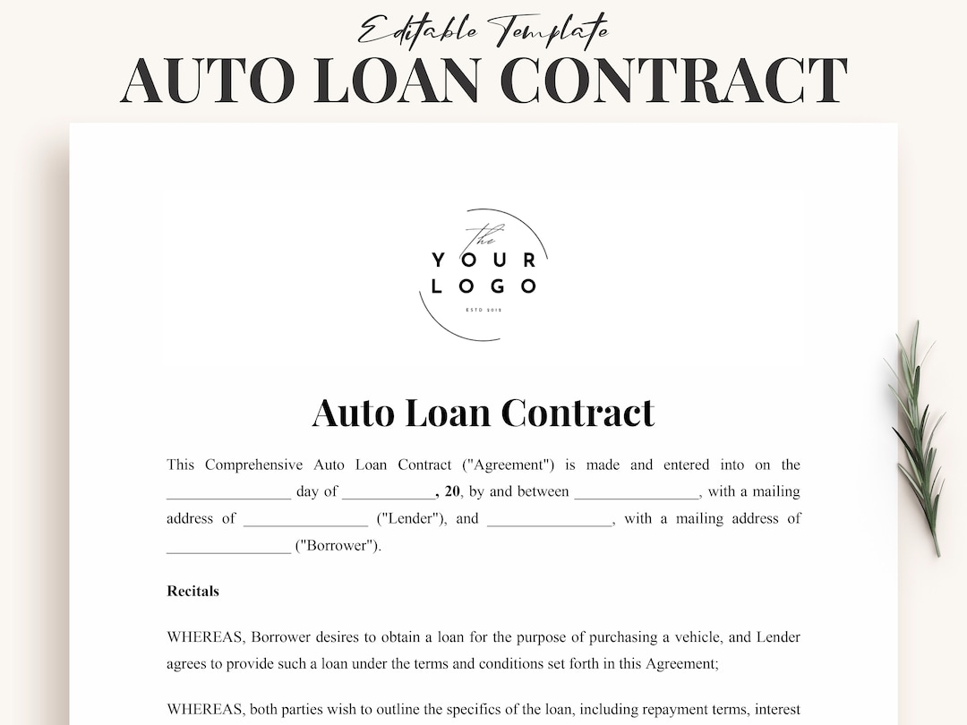 Auto Loan Contract Template Comprehensive Auto Finance Plan Template Customizable Car Payment Agreement For Personal U0026 Dealership Sales Etsy