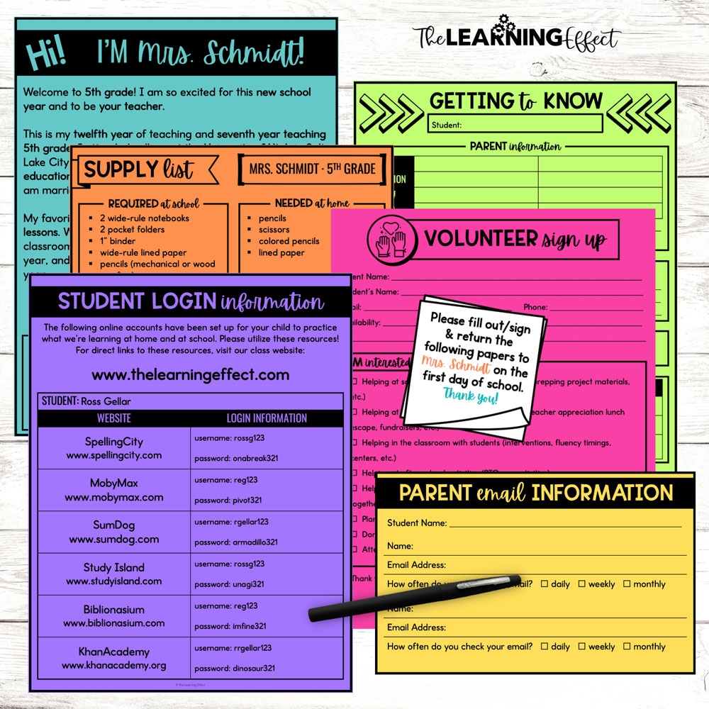 Free Printable Back To School Forms For Teachers