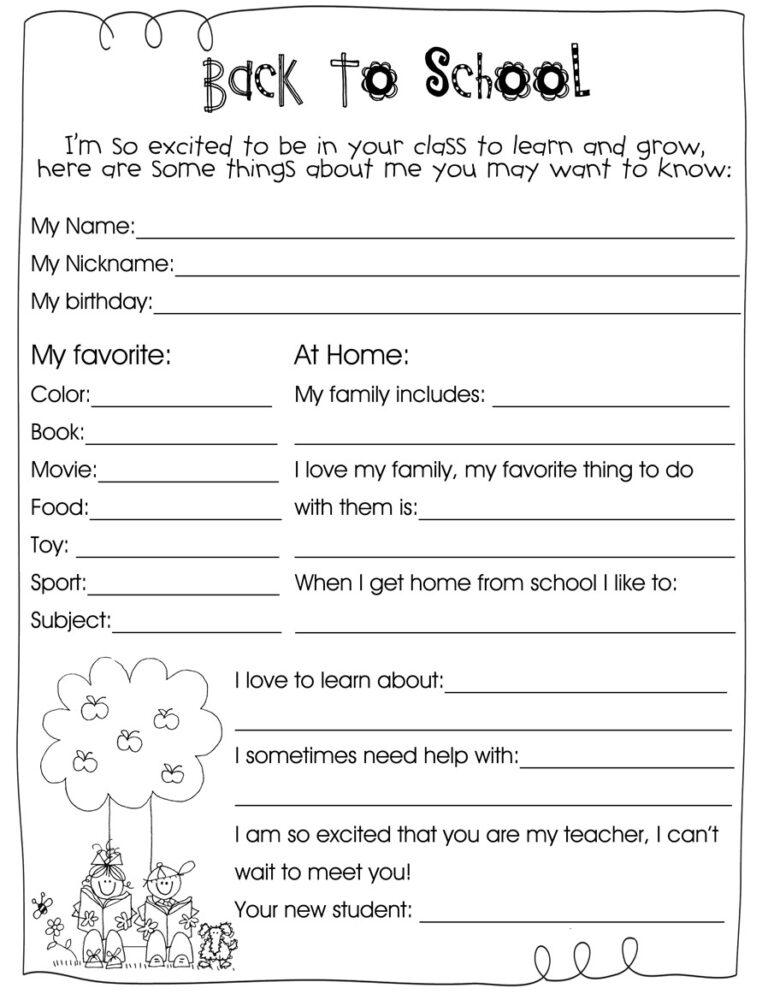 Back To School Information Sheet Weheartfreebies