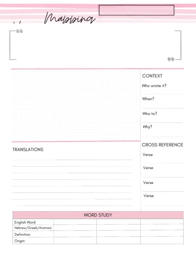 Bible Verse Mapping Template Printable Bible Study Journal Minimalist Bible Study Template Scripture Mapping Digital Download