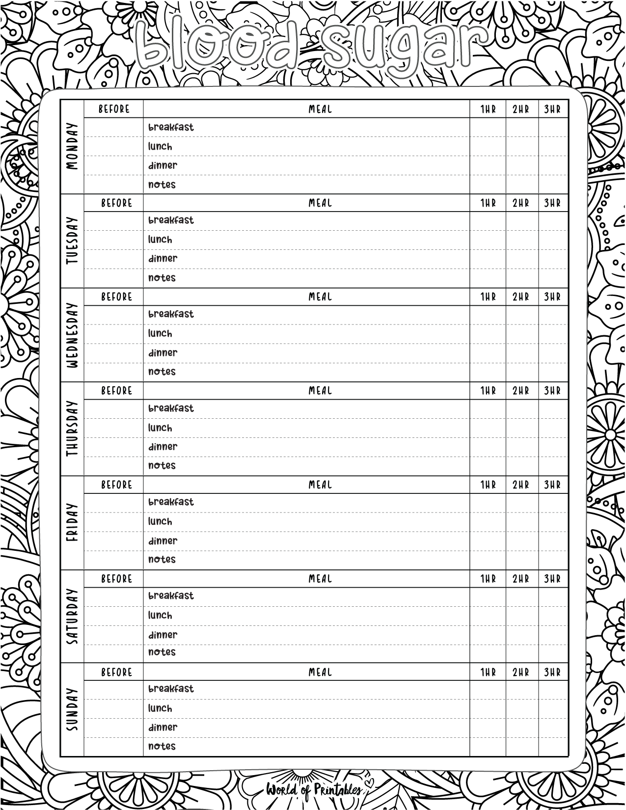 Free Printable Form To Track Sugar Numbers