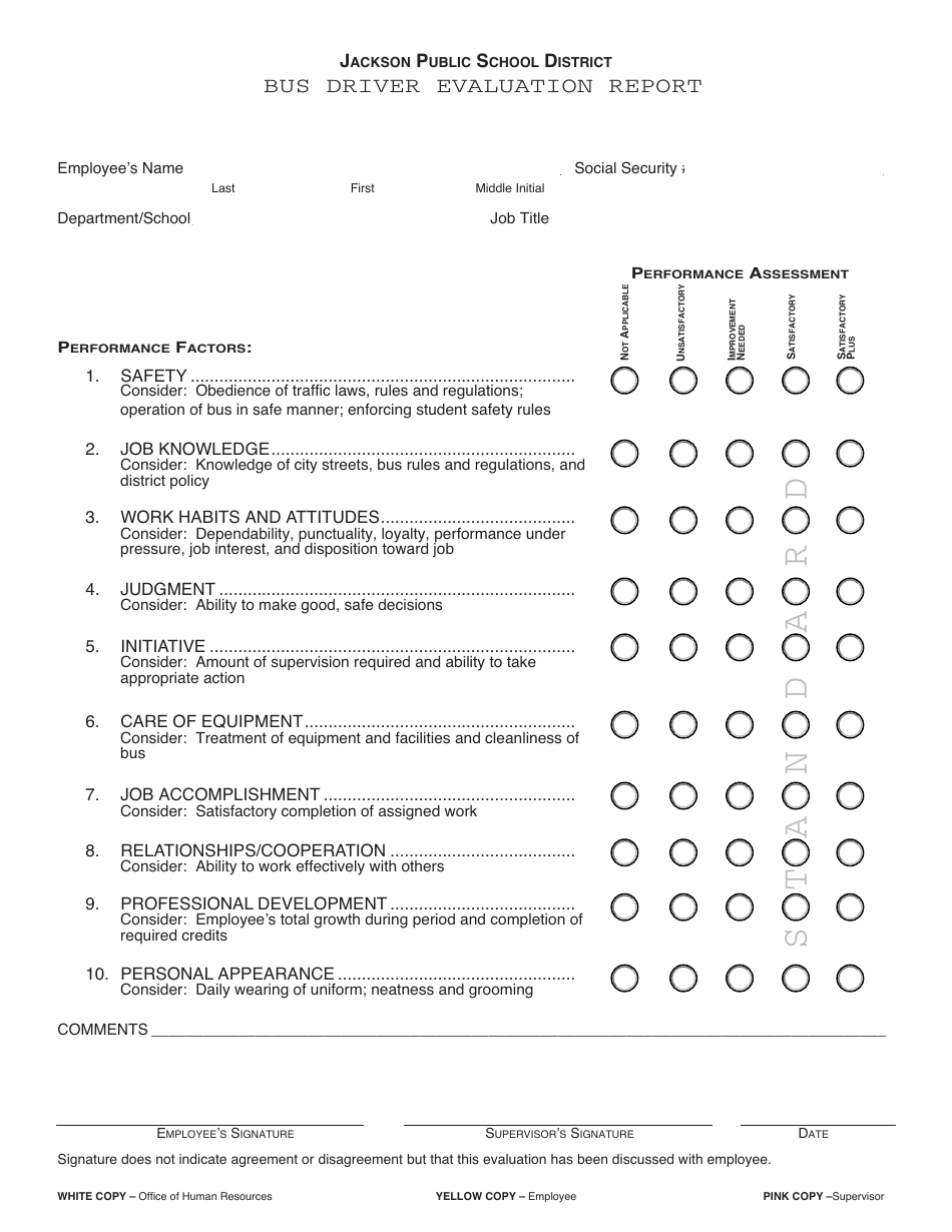 Bus Driver Evaluation Report Form Jackson Public School District Fill Out Sign Online And Download PDF Templateroller