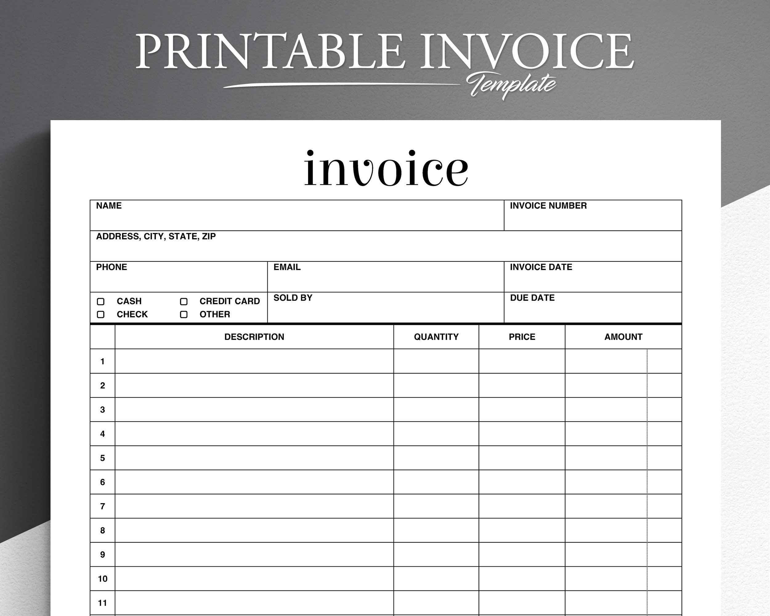 Buy Printable Invoice Form Business Invoice Easy And Simple Invoice Form Online In India Etsy
