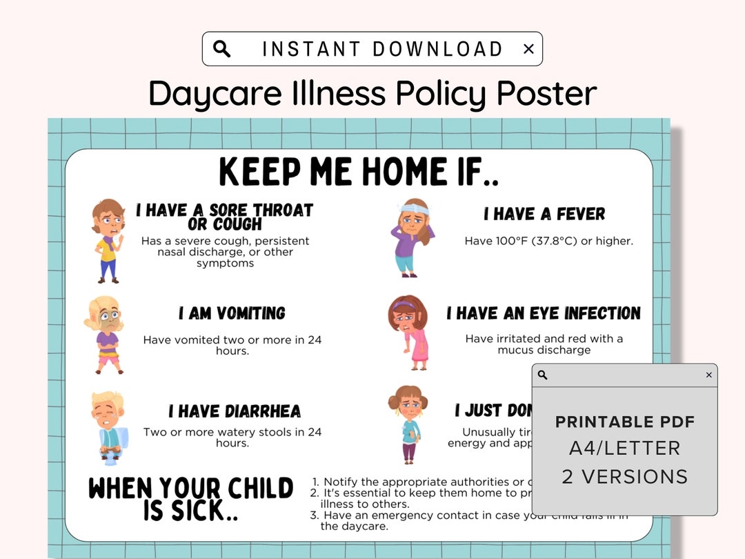 Child Sickness Flyer Printable Daycare Printable Illness Sign Reminder To Keep Kids Home With Symptoms Child Care Centers U0026 Home Daycares Etsy
