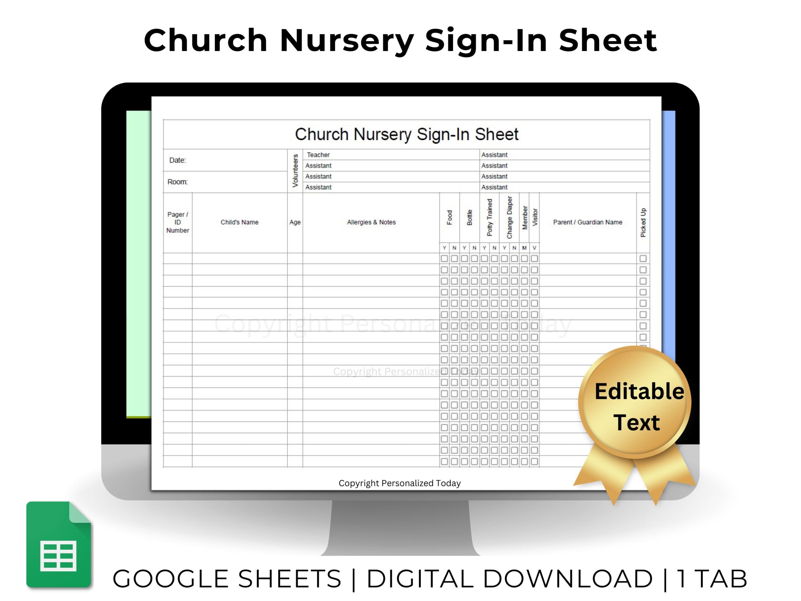 Church Nursery Sign In Sheet Text Editable Google Sheets Template US Letter Size Printable Clickable Check Boxes Kids Church Check In Etsy
