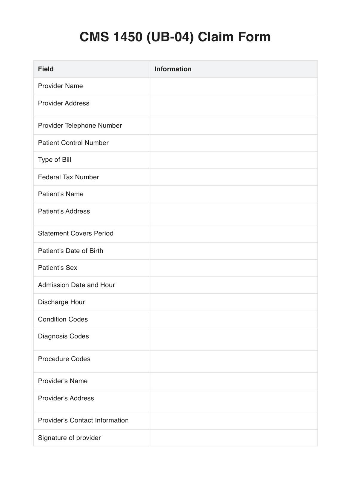 Cms 1500 Form Free Printable