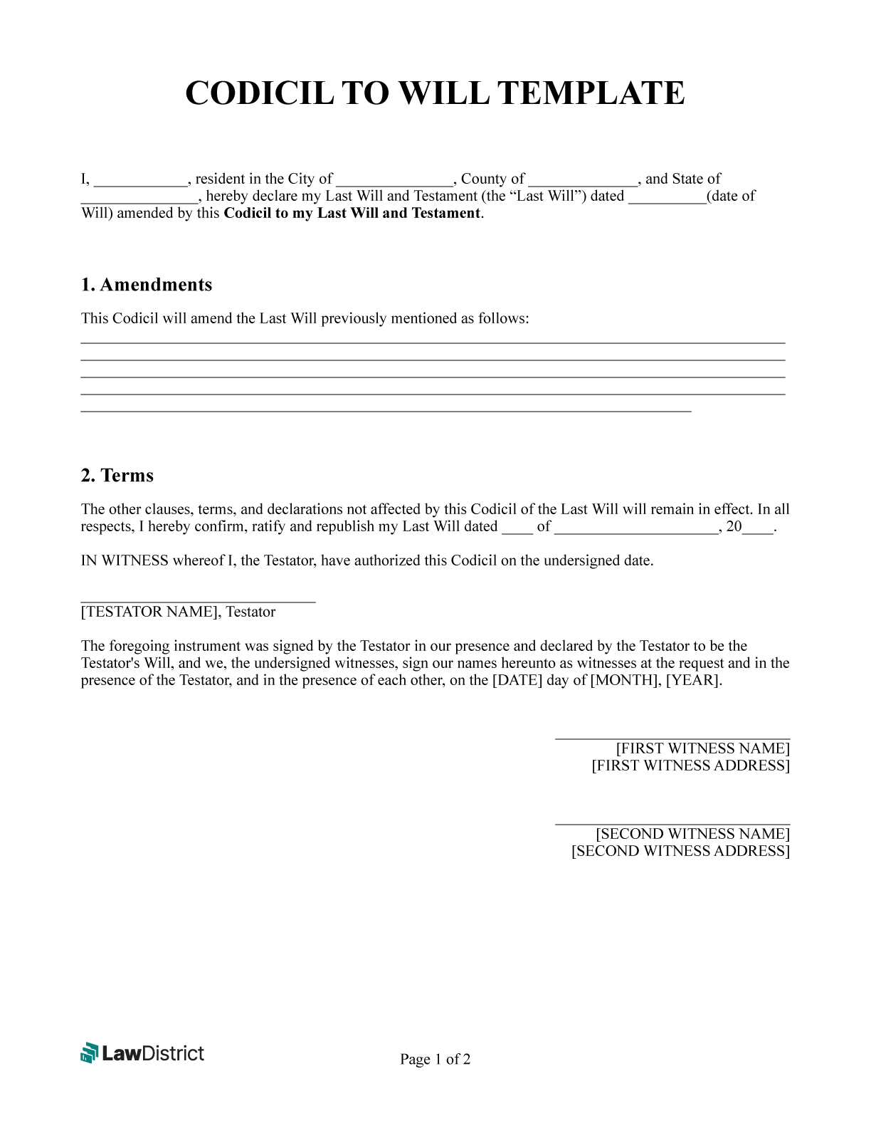 Printable Codicil Free Blank Codicil Form Uk
