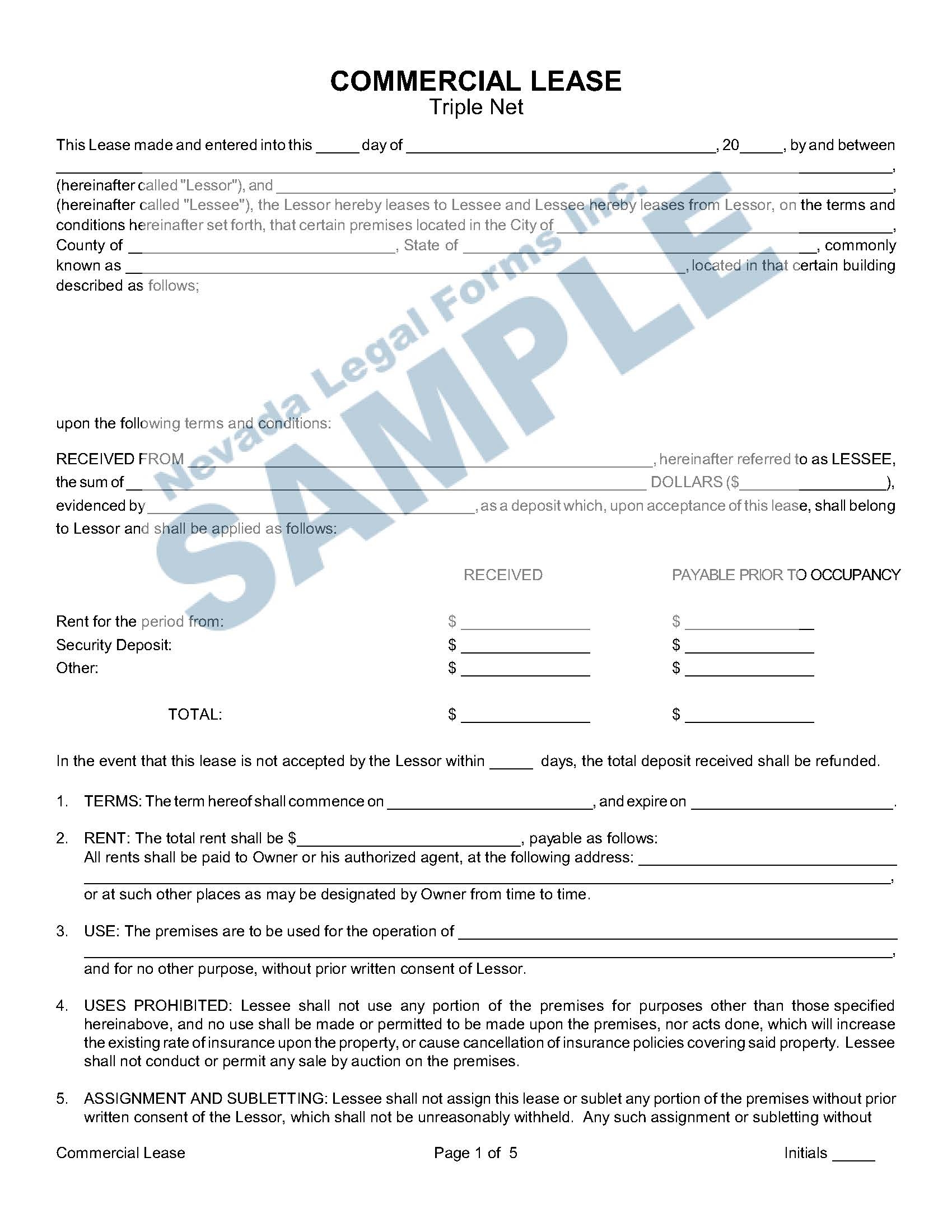 Free Printable Triple Net Lease Form