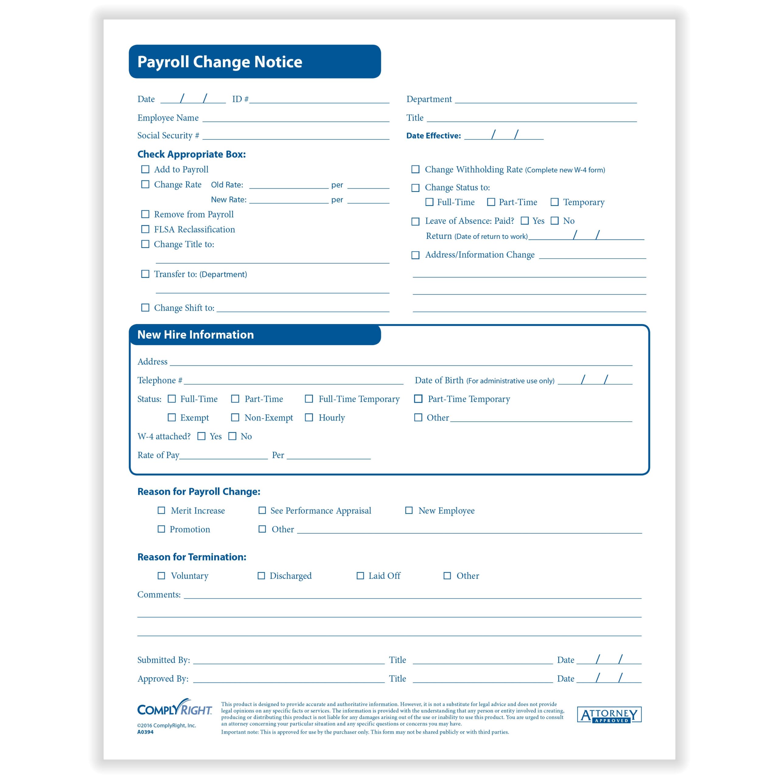 ComplyRight Payroll Change Notice Pack Of 50 OfficeSupply