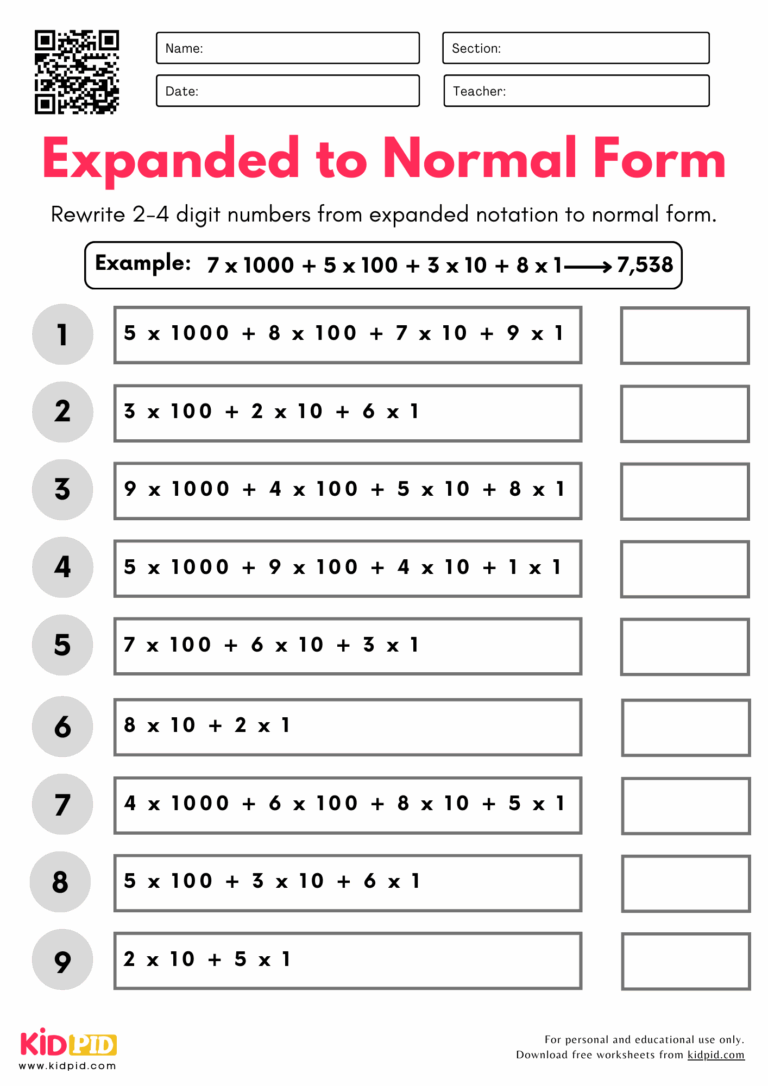 Convert Expanded Notation To Standard Form Place Value Worksheets 