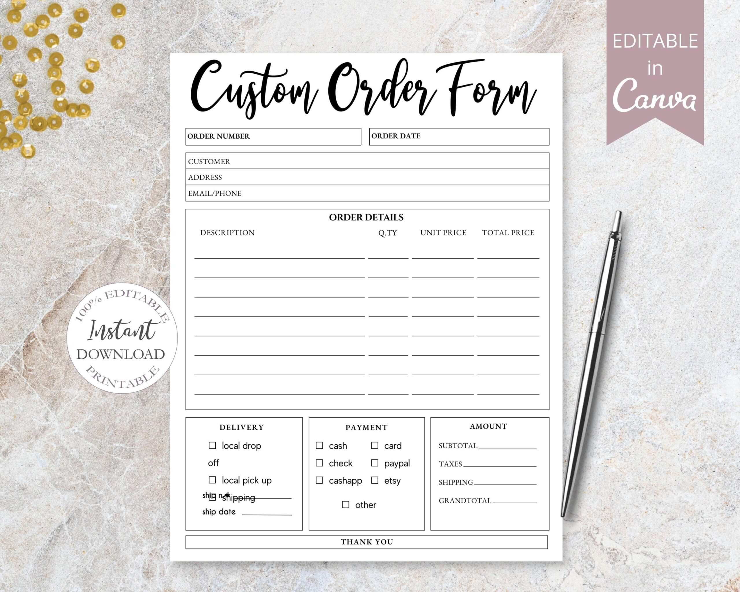 Free Printable Custom Order Form