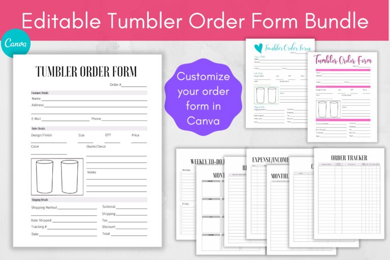 Custom Tumbler Order Form Canva Template