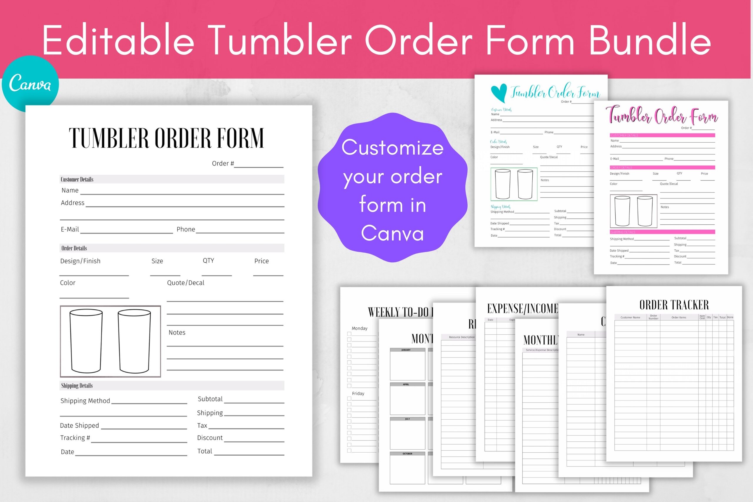 Custom Tumbler Order Form Canva Template