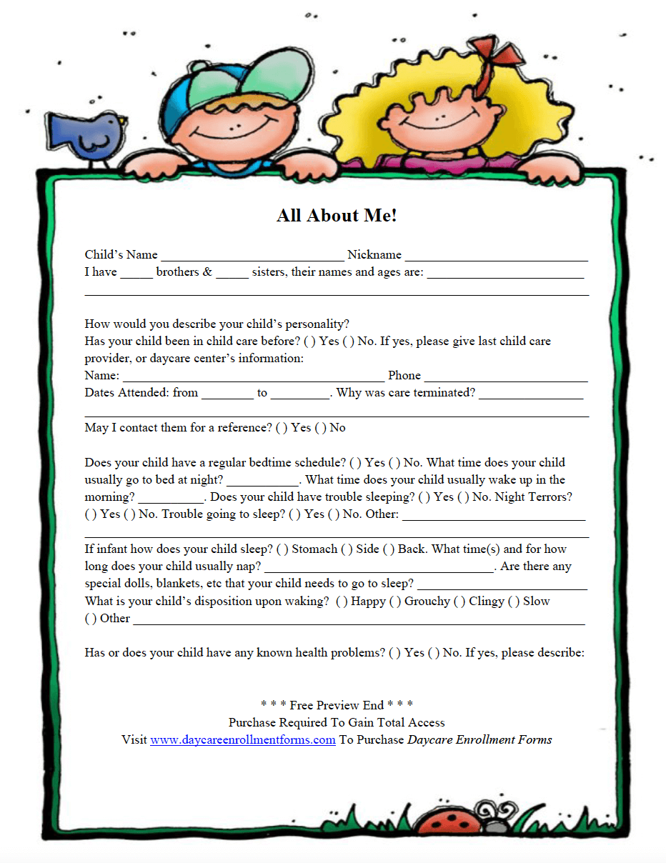 Daycare Enrollment Forms Child Care Registration Forms U0026 Templates Download Save Print