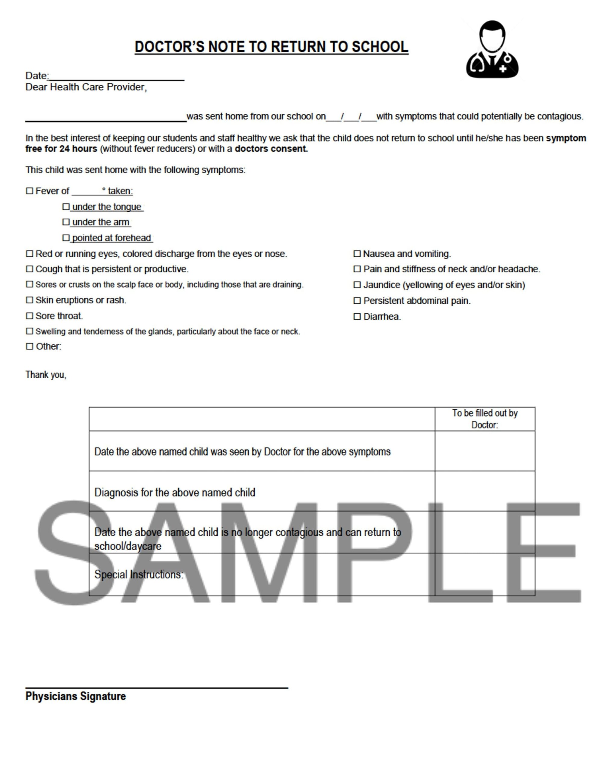 Free Printable Daycare Illness Form
