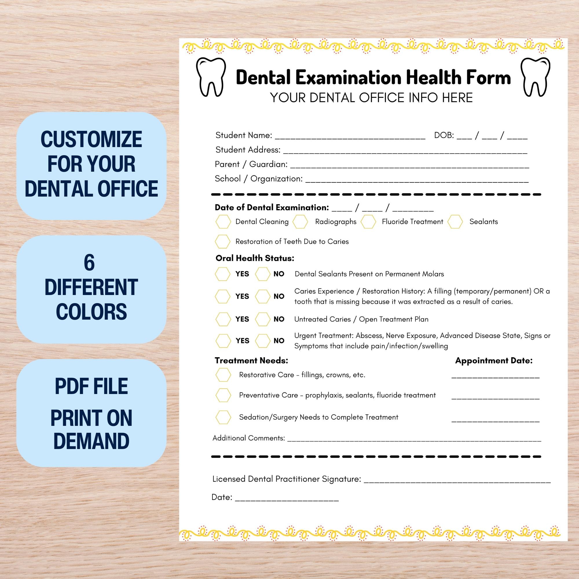 Dental Health Form Customized PDF File For Pediatric Dentist New Dentist Office Digital Download Printable Form For Pediatric Dental Patient Etsy