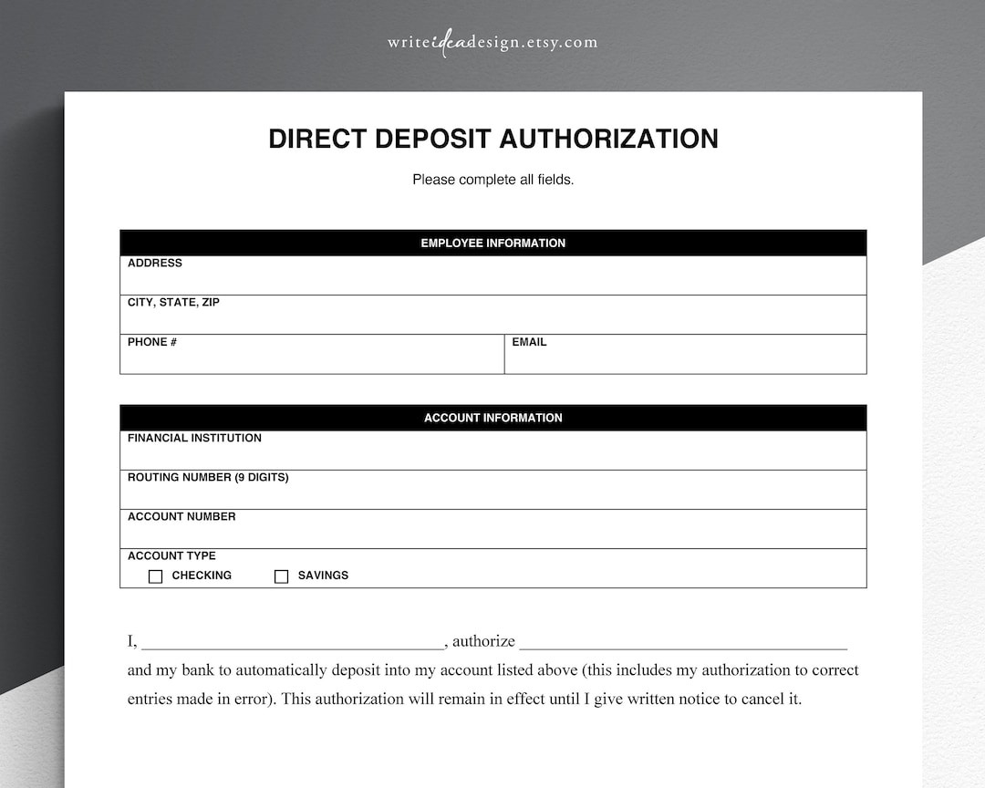 Free Printable Direct Deposit Form Template