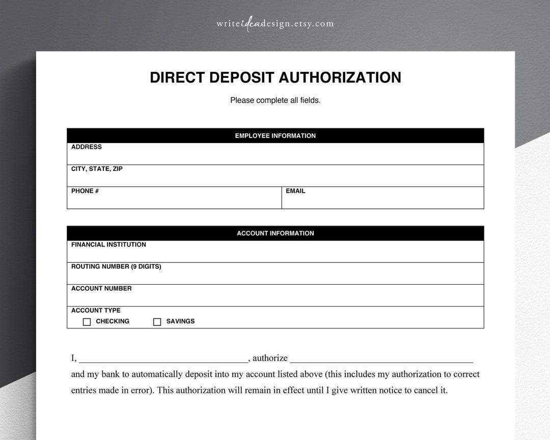 Free Printable Direct Deposit Authorization Form