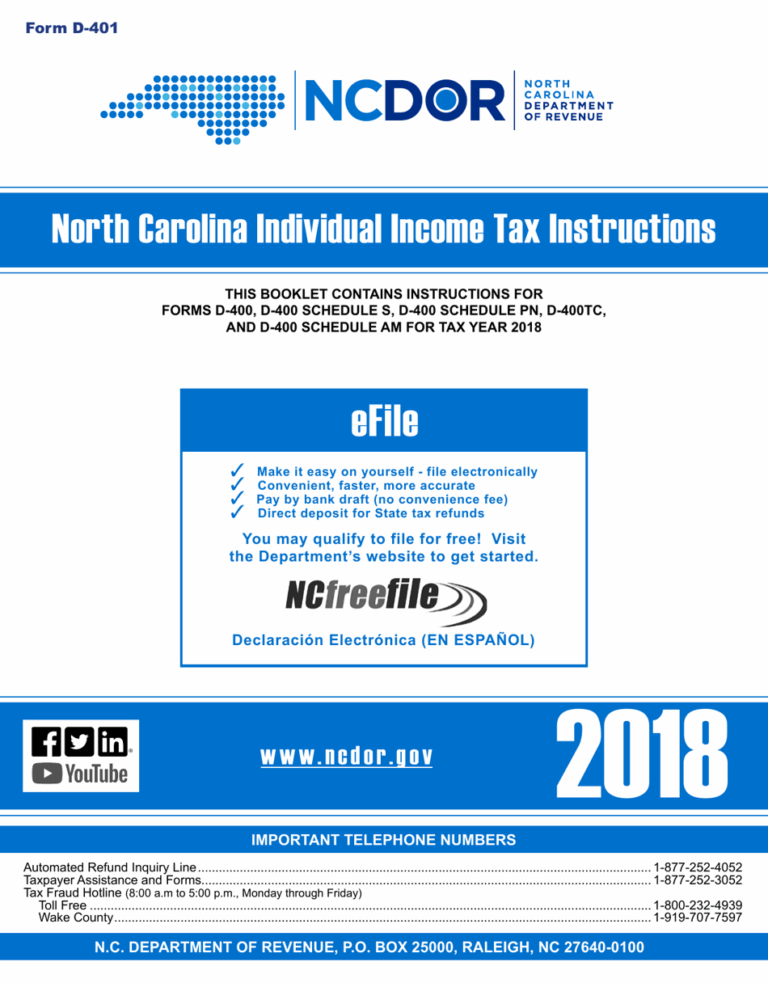 Download Instructions For Form D 400 Individual Income Tax Return PDF 2018 Templateroller