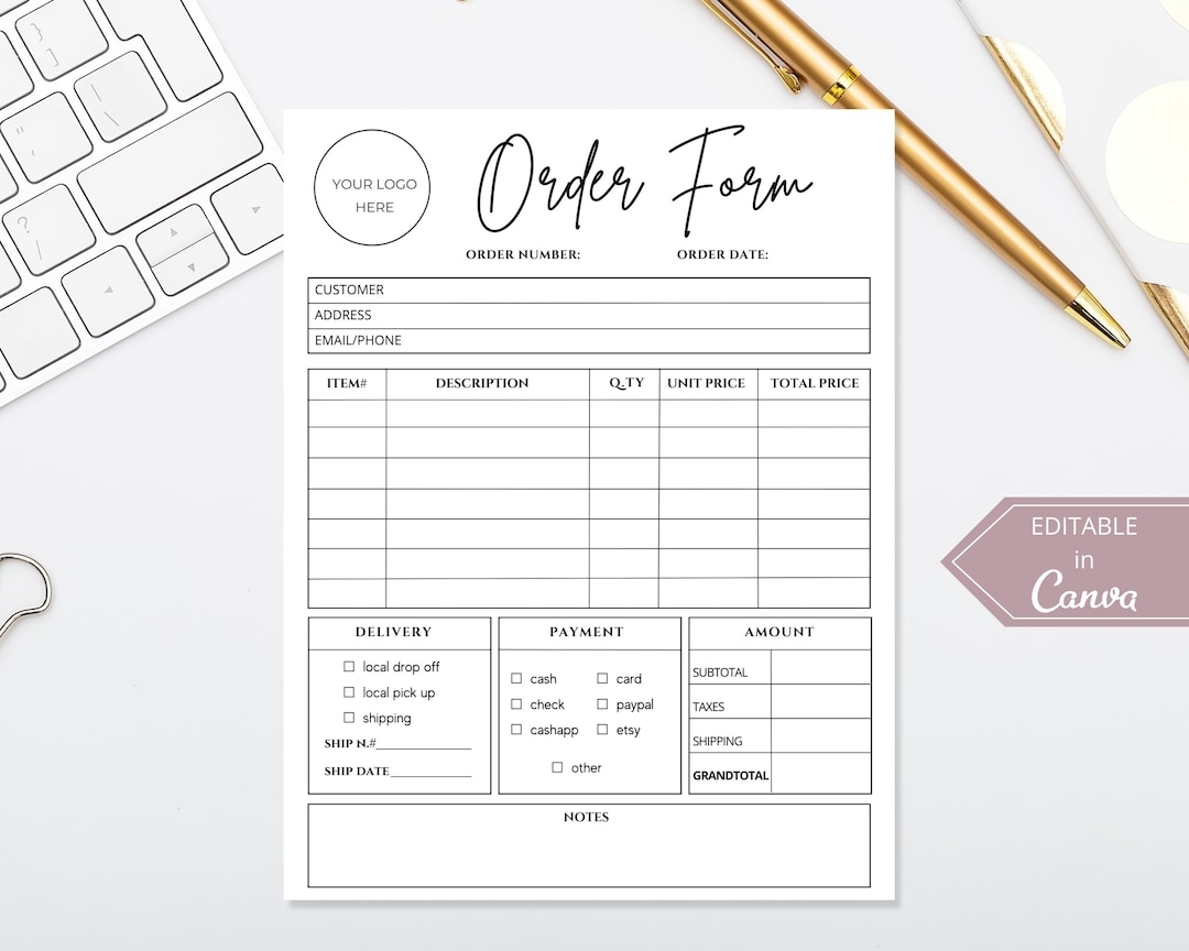 Editable Canva Order Form Template For Small Business 