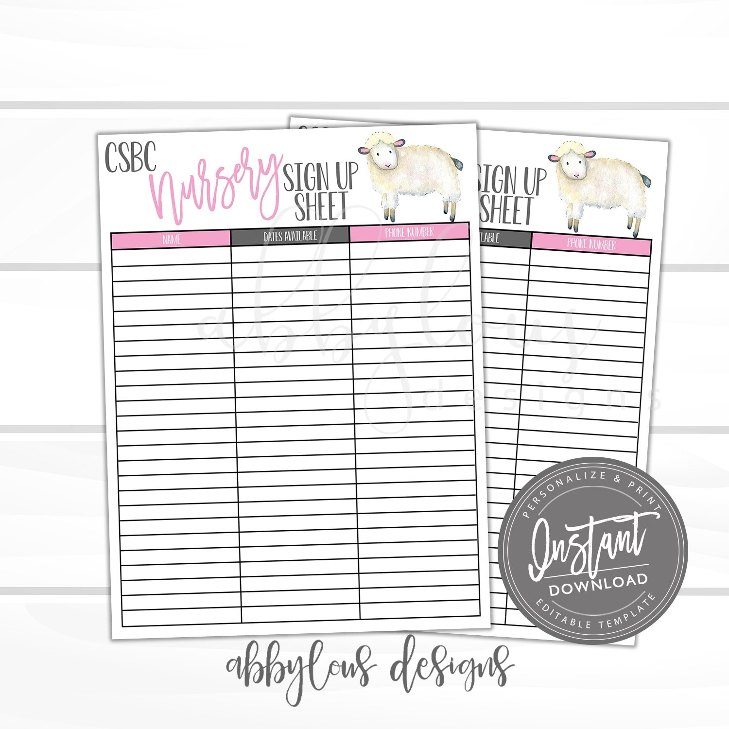 EDITABLE Nursery Volunteer Printable Church Nursery Sign Up Sheet Editable Volunteer Any Class Editablefile Digitalfile INSTANT ACCESS Etsy