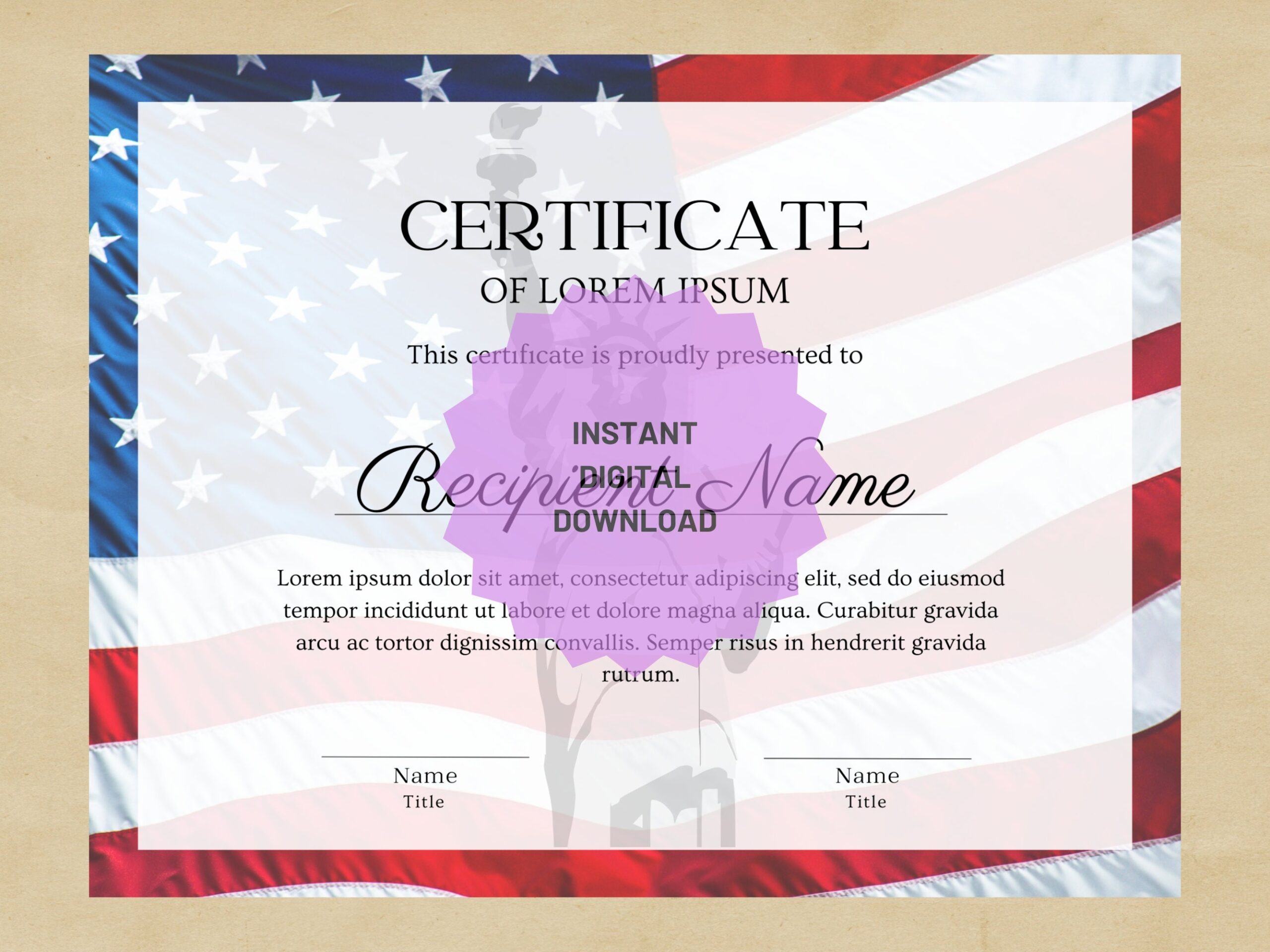 Editable Patriotic Certificate America 4th Of July Template USA 