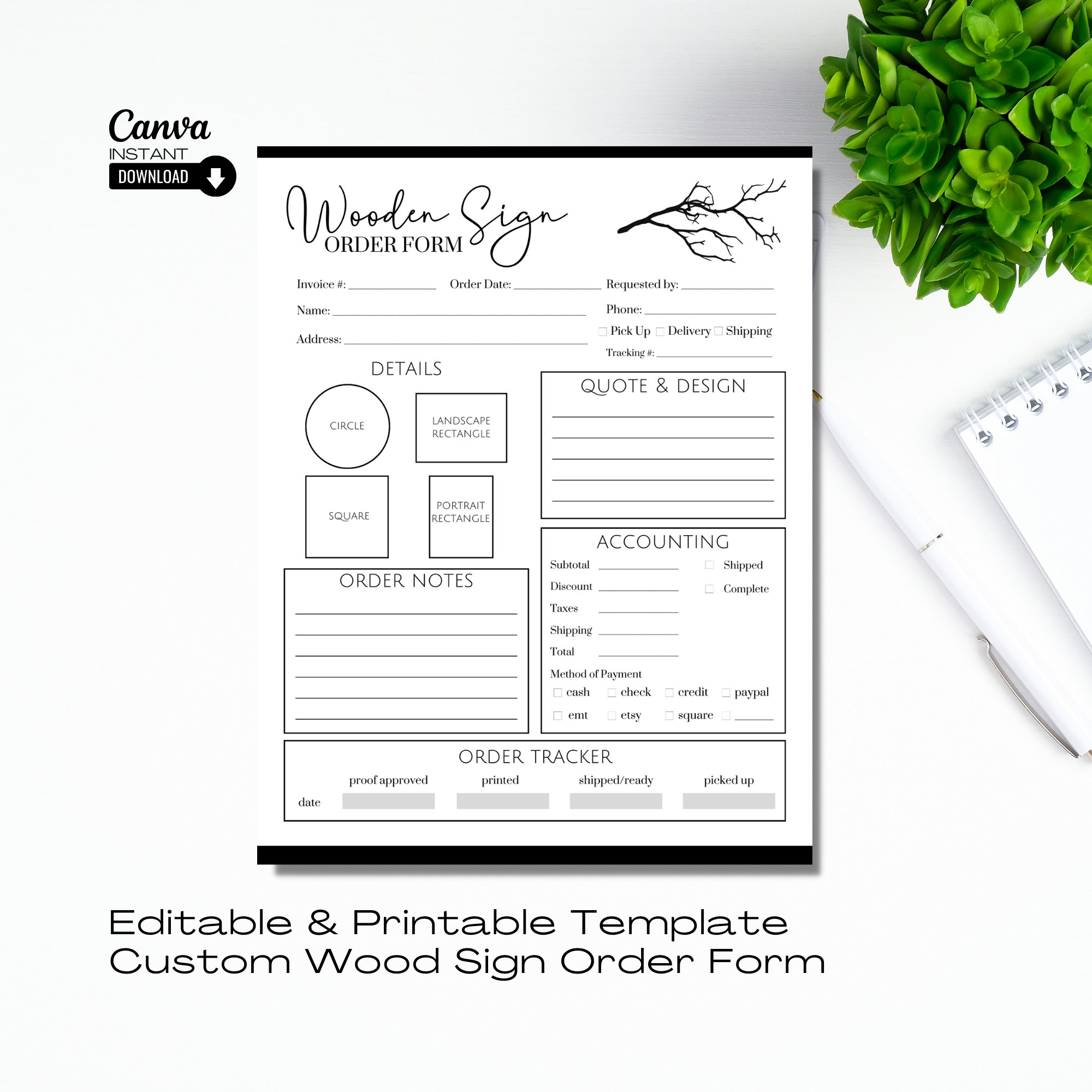 Editable Wooden Sign Order Form Printable Craft Order Form 