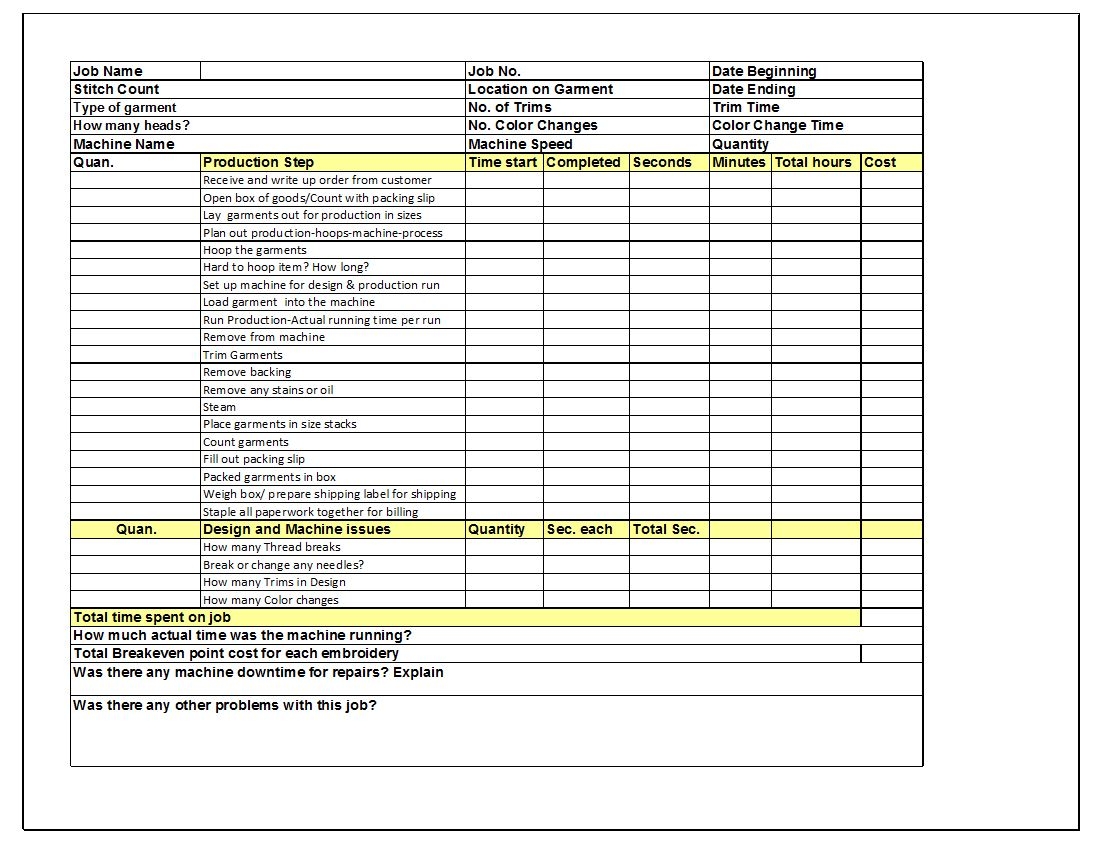 Free Printable Custom Embroidery Order Form Template