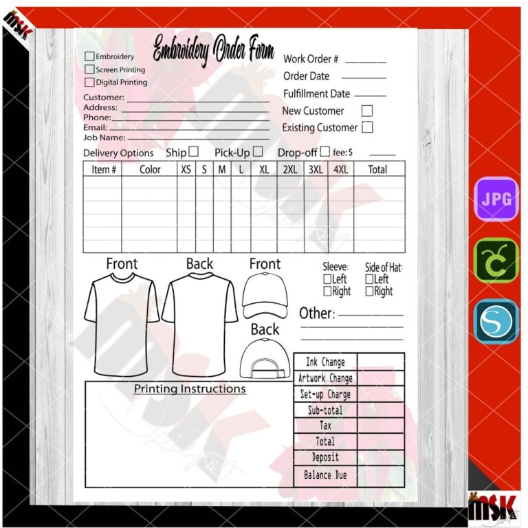 Embroidery Order Form Jpg Printable Logo Personalization Available Etsy