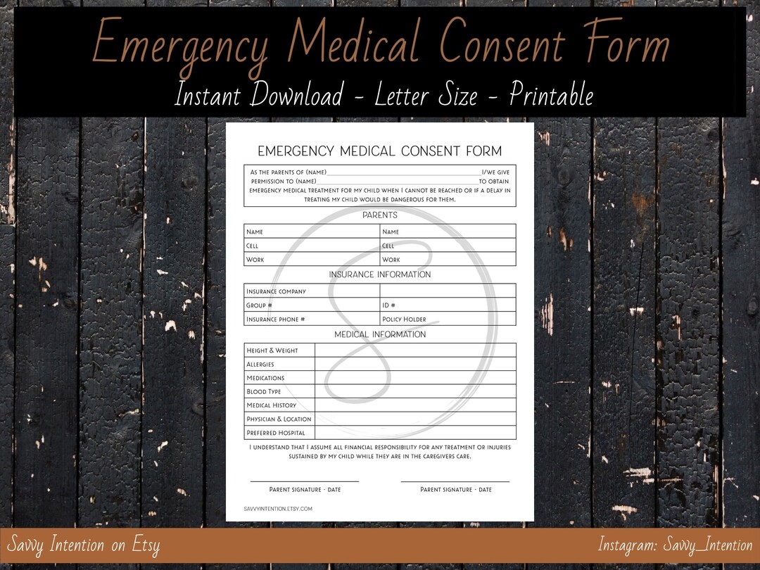 Free Printable Emergency Medical Consent Form