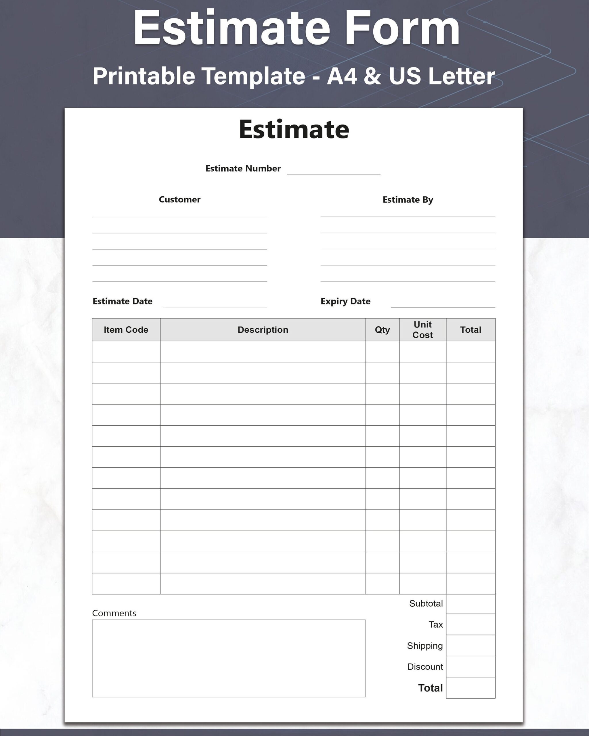 Pdf Free Printable Estimate Forms