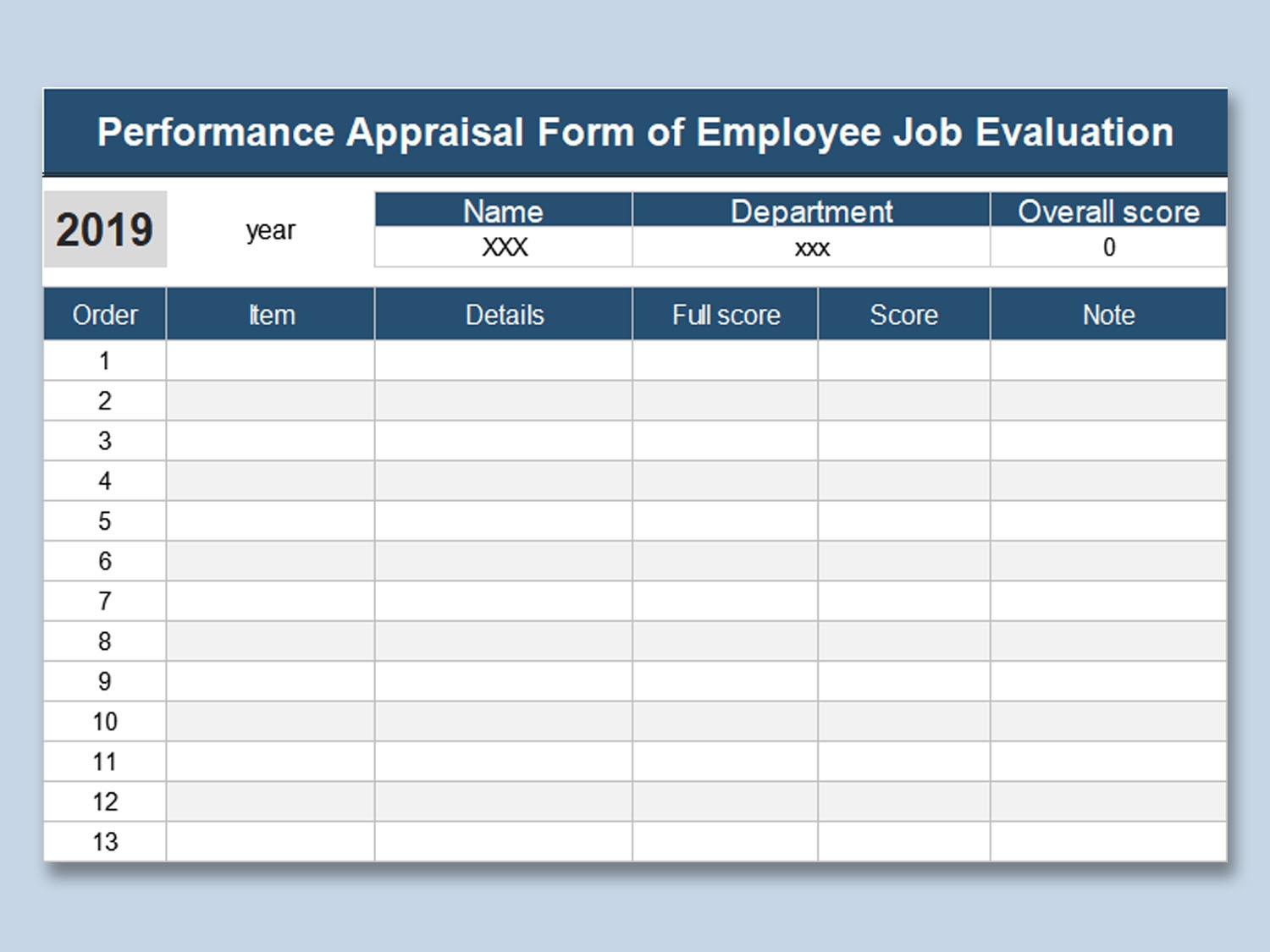 EXCEL Of Employee Job Evaluation Form xlsx WPS Free Templates