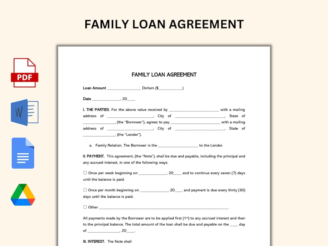 Family Loan Agreement Template Etsy Israel