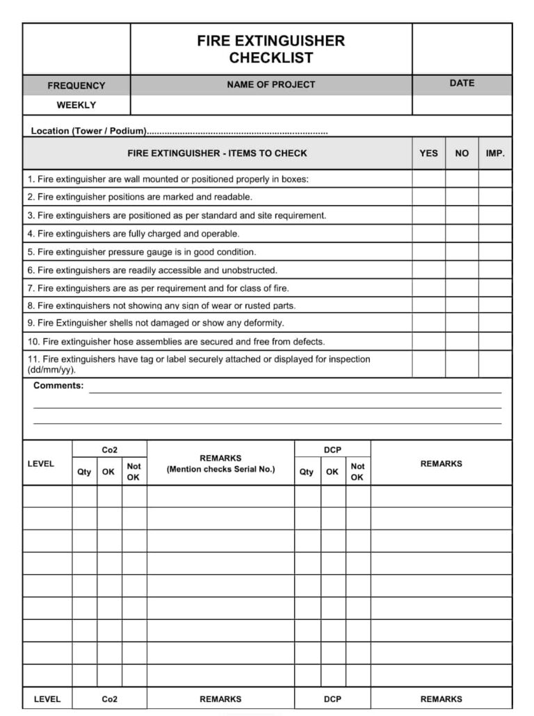 Fire Extinguisher Inspection 2025 Sheet