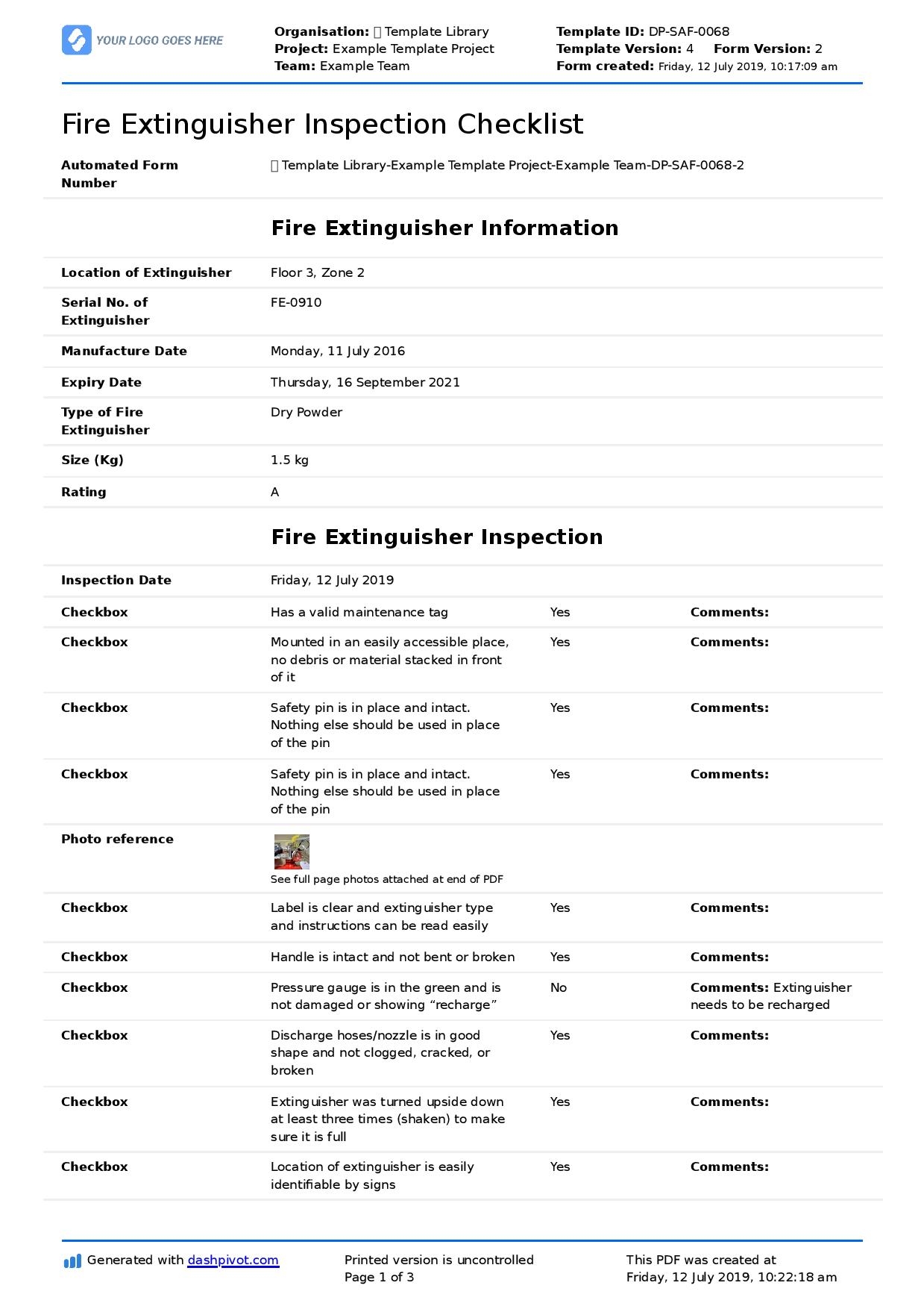 Fire Extinguisher Inspection Checklist Better Than PDF Word Excel