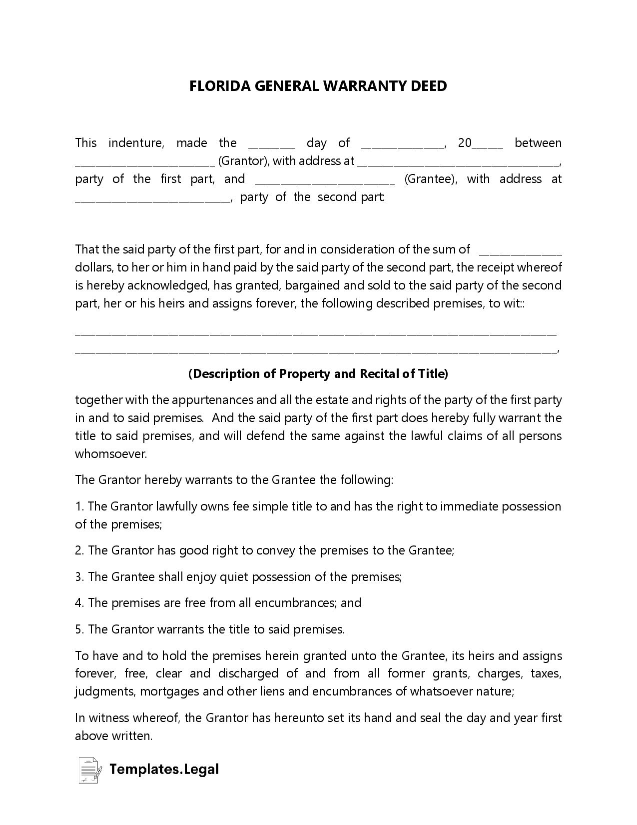 Florida Deed Forms U0026 Templates Free Word PDF ODT 