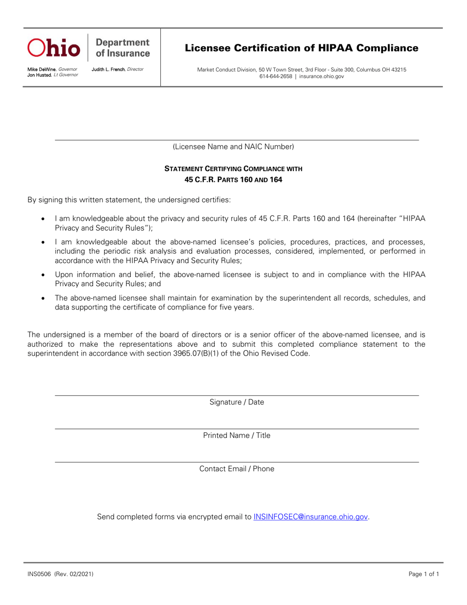 Hippa Free Printable Form For Ohio Form