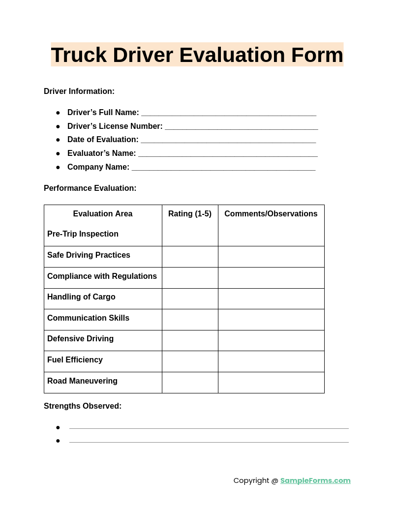 FREE 13 Driver Evaluation Form Samples PDF MS Word Google Docs