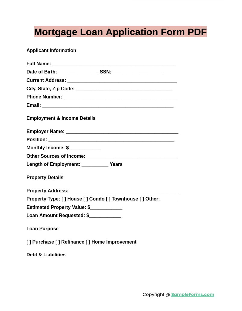 Free Printable Mortgage Form