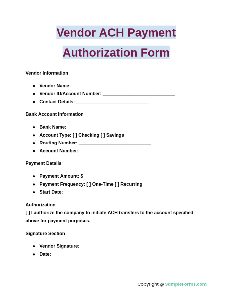 Free Printable Ach Change Form