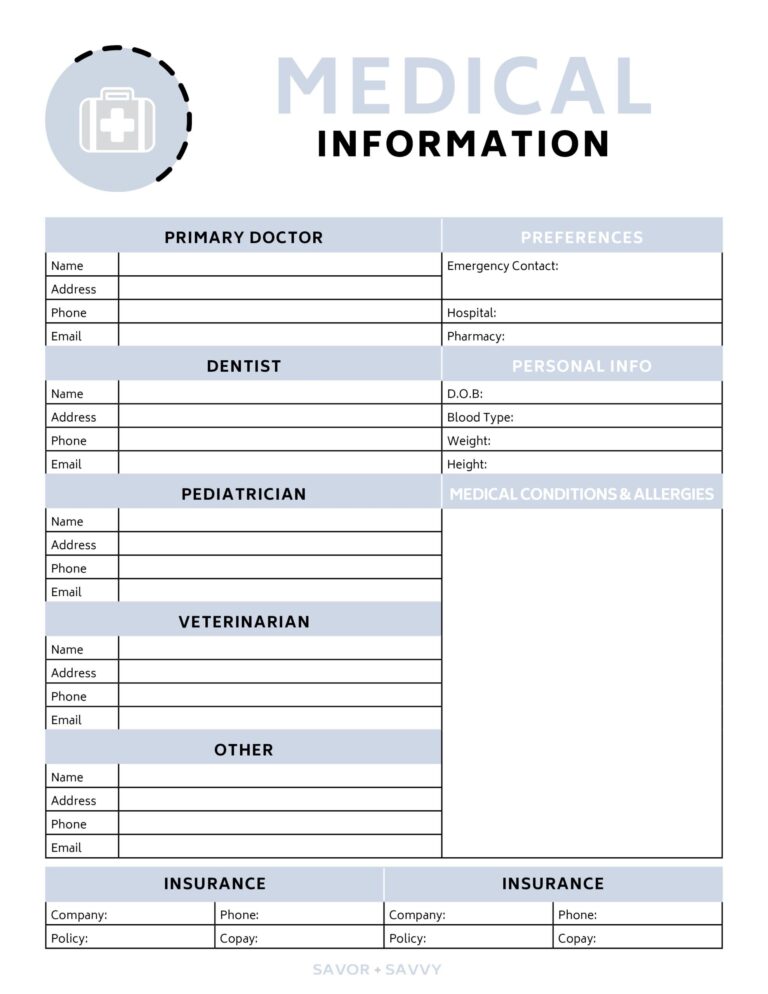 Free 4 Page Medical Binder Printable Savor Savvy