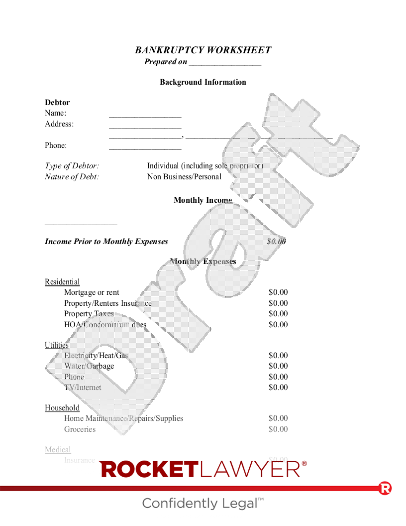 Free Bankruptcy Worksheet Rocket Lawyer