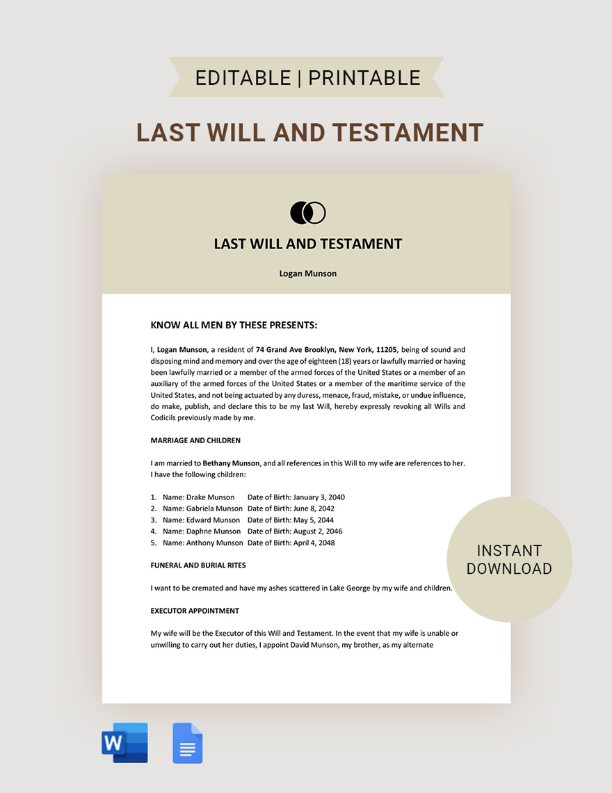 Free Printable Last Will And Testament Form Tn