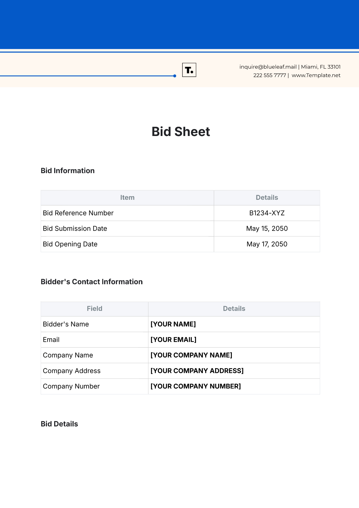 Free Printable Contractor Bid Forms