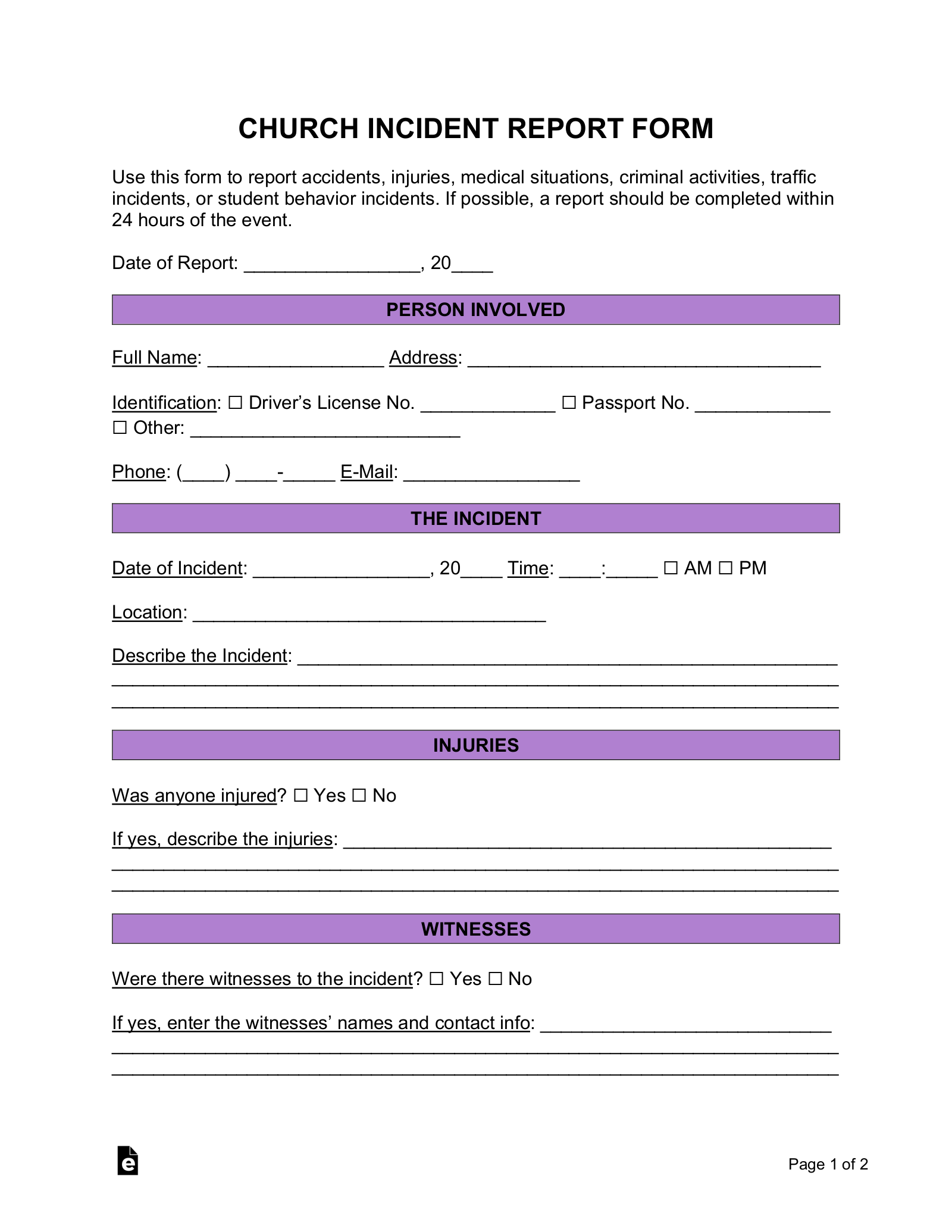 Free Printable School Incident Report Forms